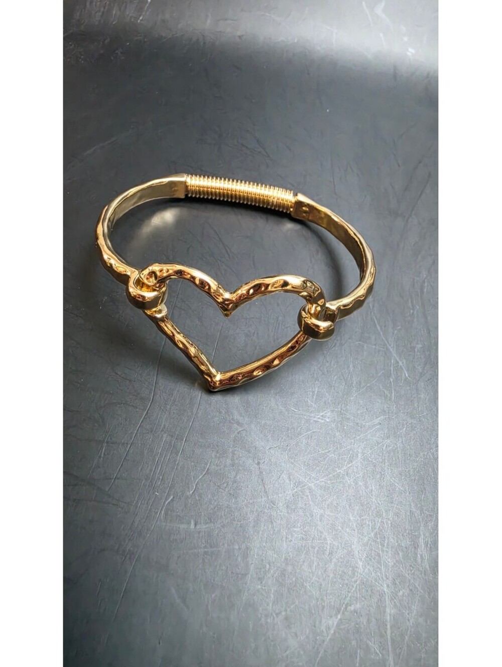 Open Heart Hammered Texture Bracelet Trendy Jewelry
